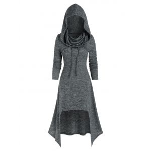 

Hooded Lace Up High Low Midi Knitted Dress, Gray
