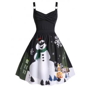 

Plus Size Christmas Twisted Snowman Snowflake Ring Vintage Dress, Black