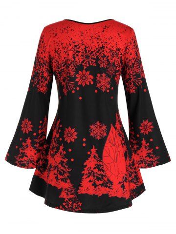 

Plus Size Christmas Snowflake Flare Sleeve Tie Tunic Tee, Black