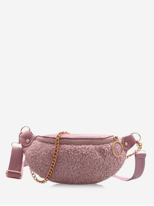 Teddy Faux Fur Panel Chain Chest Bag