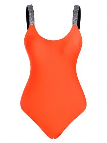 Backless Sparkle Strap One-piece Swimsuit - DARK ORANGE - S