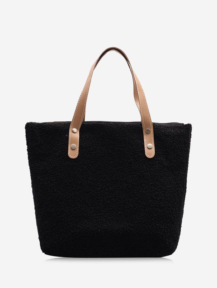 

Casual Teddy Faux Fur Tote Bag, Black