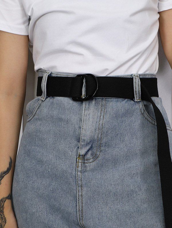 

Solid Buckle Woven Jeans Belt, Black