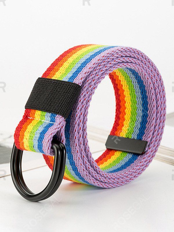 

Rainbow Striped Buckle Woven Jeans Belt, Lava red