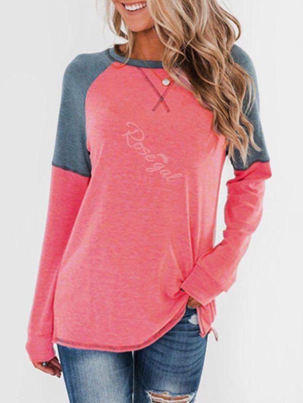 Chic Stitching Colorblock Long Sleeve Jersey Top  