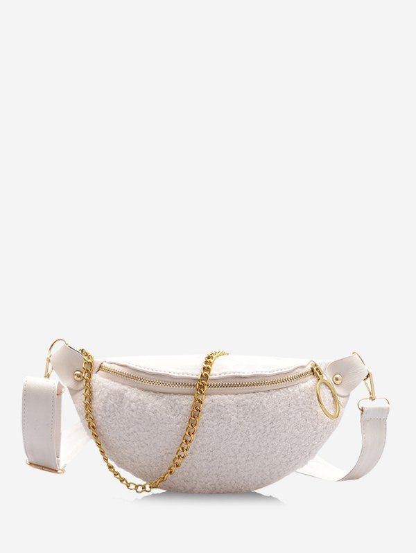 

Teddy Faux Fur Panel Chain Crossbody Bag, Milk white