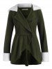 Hooded Fluffy Panel Wool Blend Plus Size Coat -  