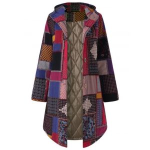 

Plus Size Patchwork Hooded Coat, Red