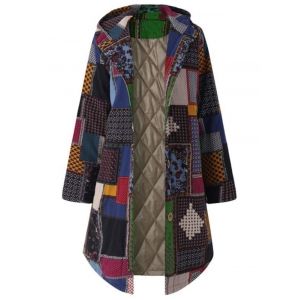 

Plus Size Patchwork Hooded Coat, Green