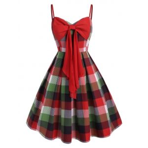 

Cami Bowknot Plaid Plus Size Mini Dress, Red