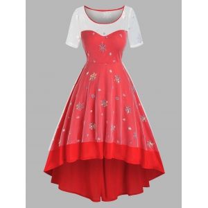

Plus Size Sequins Snowflake Mesh High Low Dress, Light pink