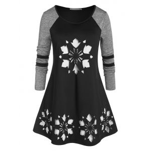 

Plus Size Christmas Snowflake Laser Cut T Shirt, Black