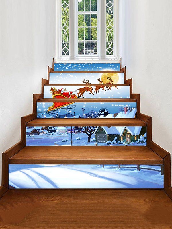 

Christmas Elk Santa Claus Print Decorative Stair Stickers, Multi