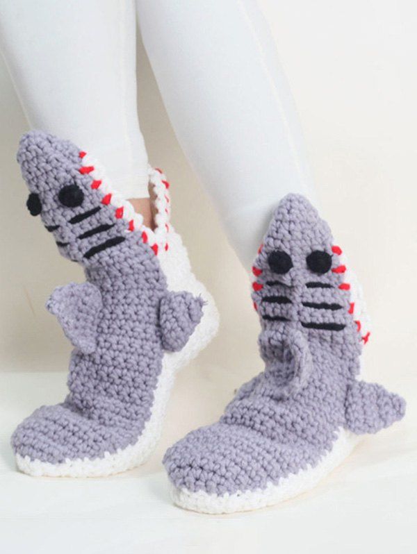

Hand Knitted Shark Shape Home Floor Socks, Gray