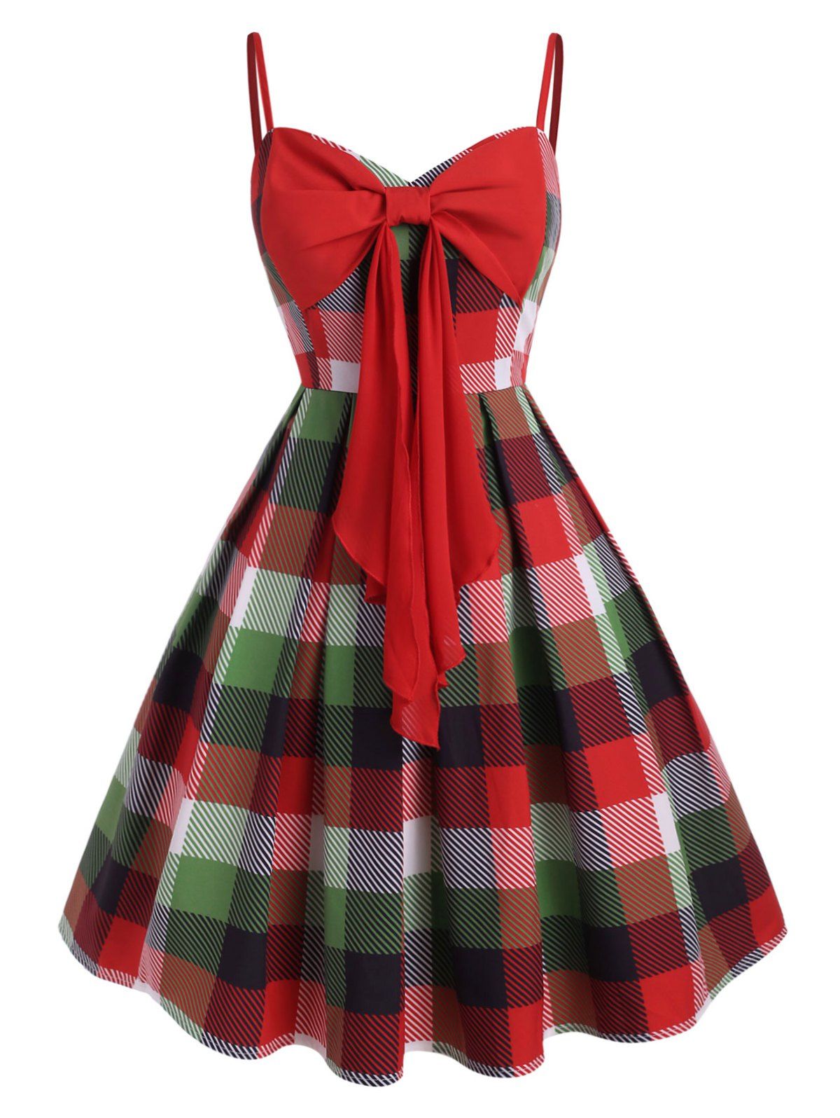 

Cami Bowknot Plaid Plus Size Mini Dress, Red