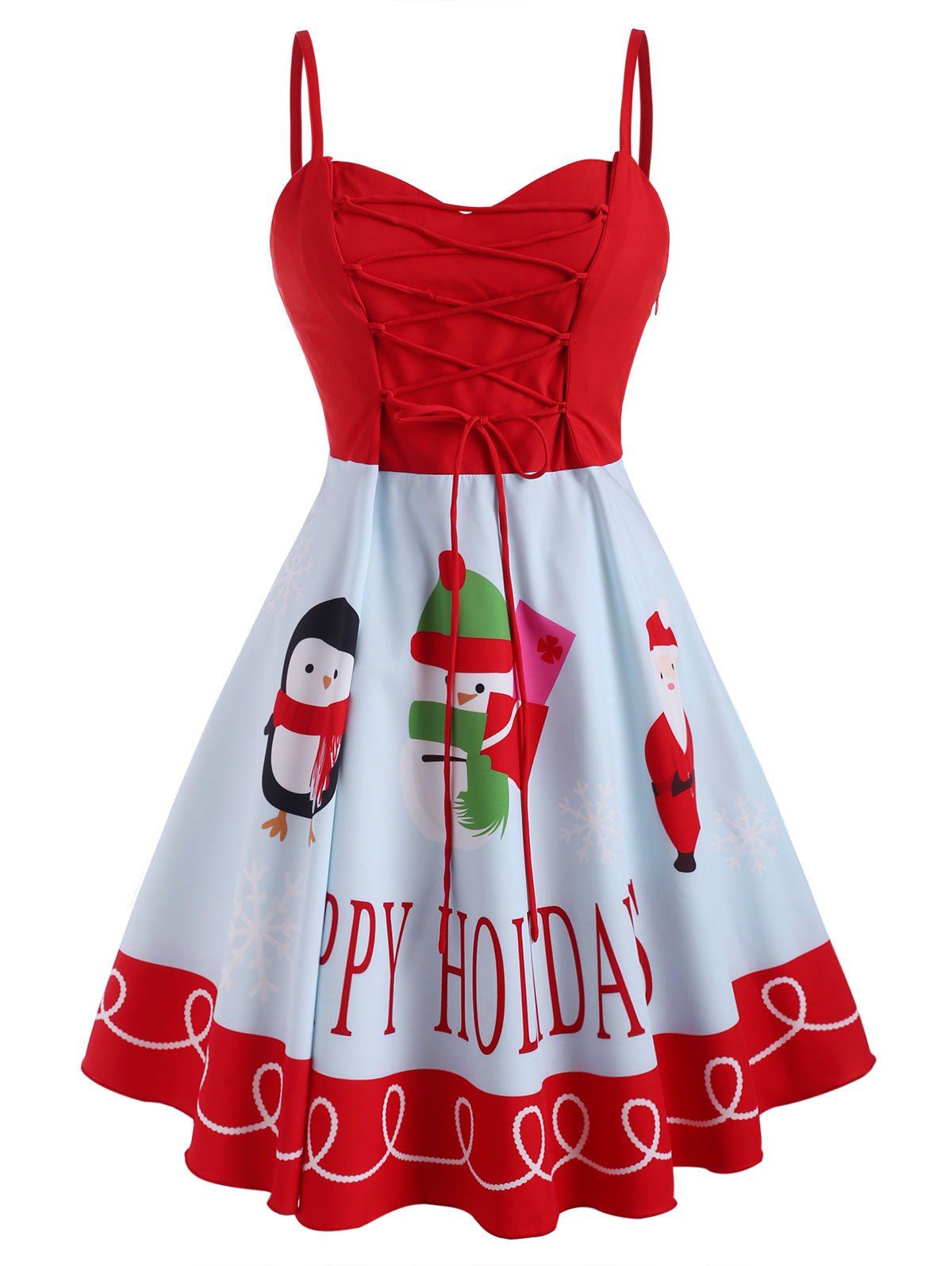 Fashion Christmas Snowman Santa Claus Lace Up Plus Size Cami Dress  