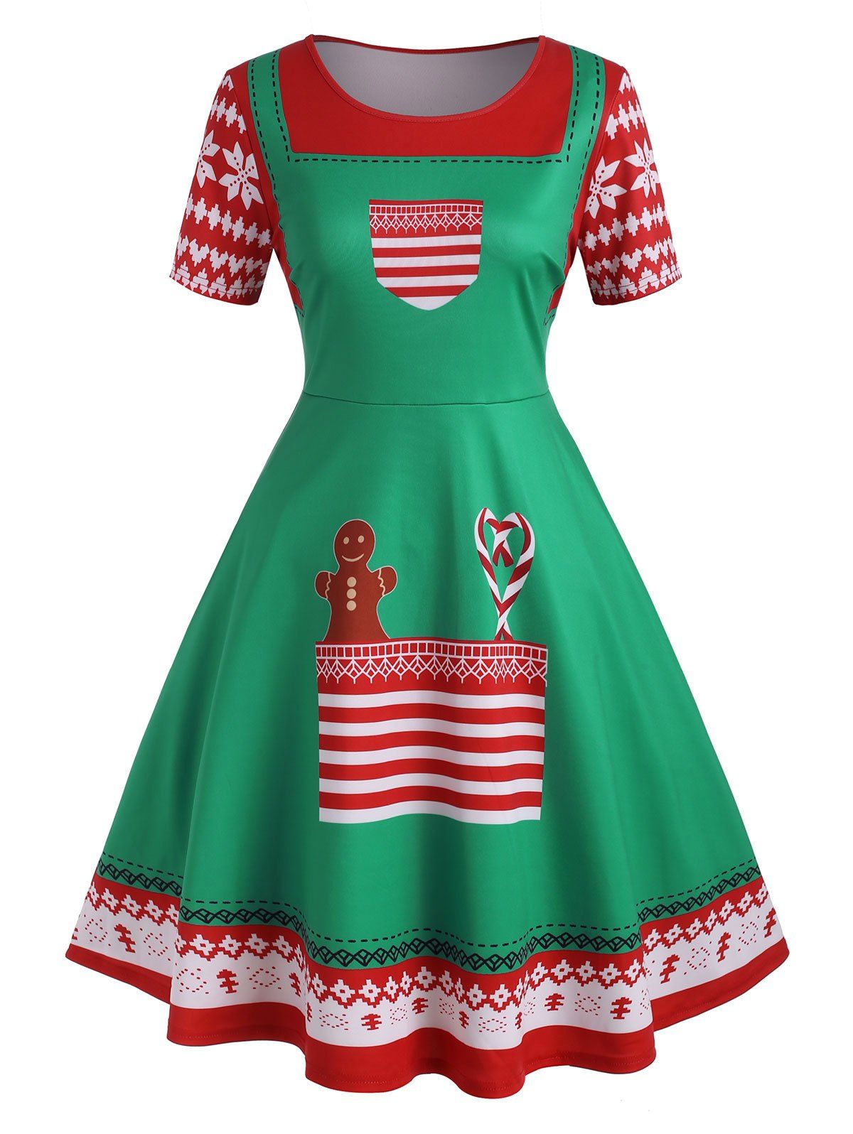 Plus Size Christmas 3D Print Fit and Flare Dress