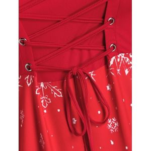 

Plus Size Christmas Elk Snowflake Lace Up High Low Dress, Red