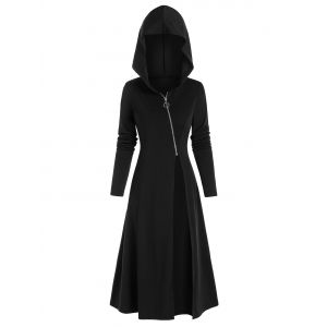 

Lace Up Thumb Hole Oblique Zipper High Slit Coat, Black