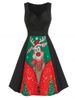 Christmas Elk Printed Flare Dress -  