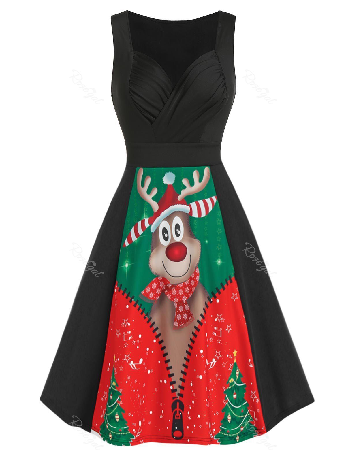 Buy Christmas Elk Printed Flare Dress  