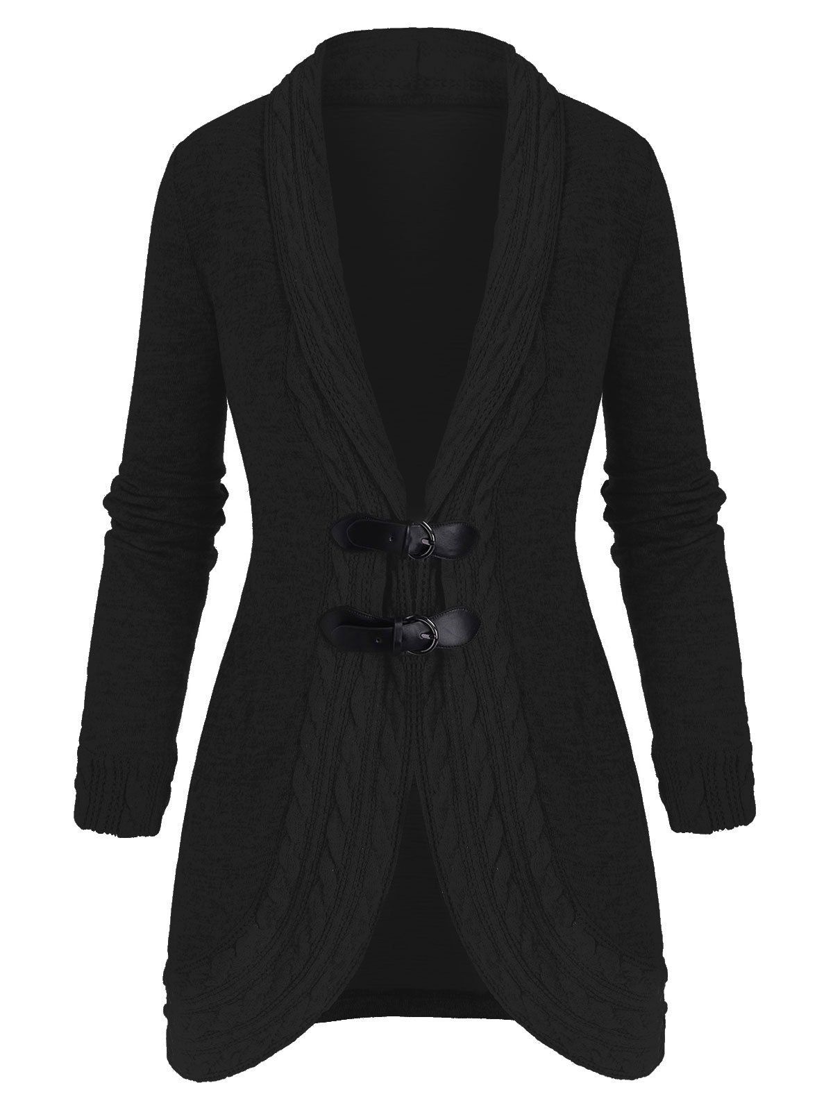 Affordable Buckled Shawl Collar Cable Knit Cardigan  