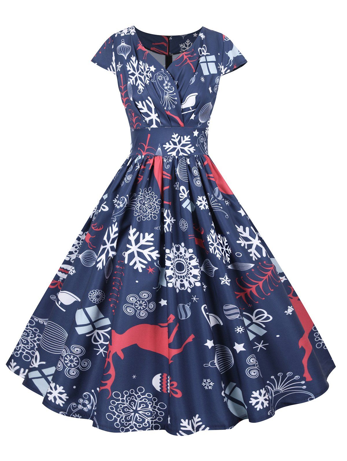 

Christmas Elk Snowflake Santa Claus Surplice Dress, Dark slate blue