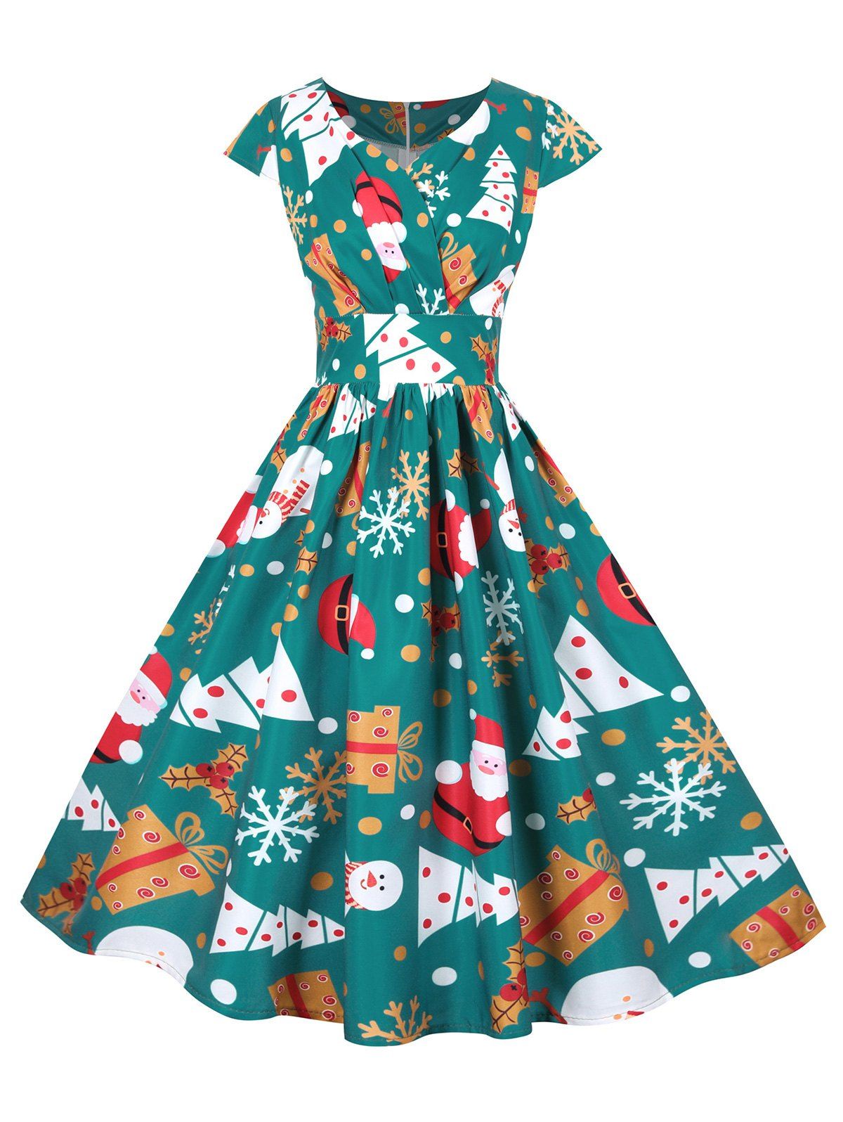 

Christmas Elk Snowflake Santa Claus Surplice Dress, Medium sea green