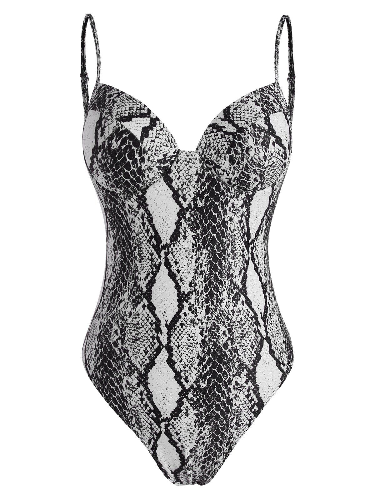 

Snakeskin Underwire Cami One-piece Swimsuit, Black