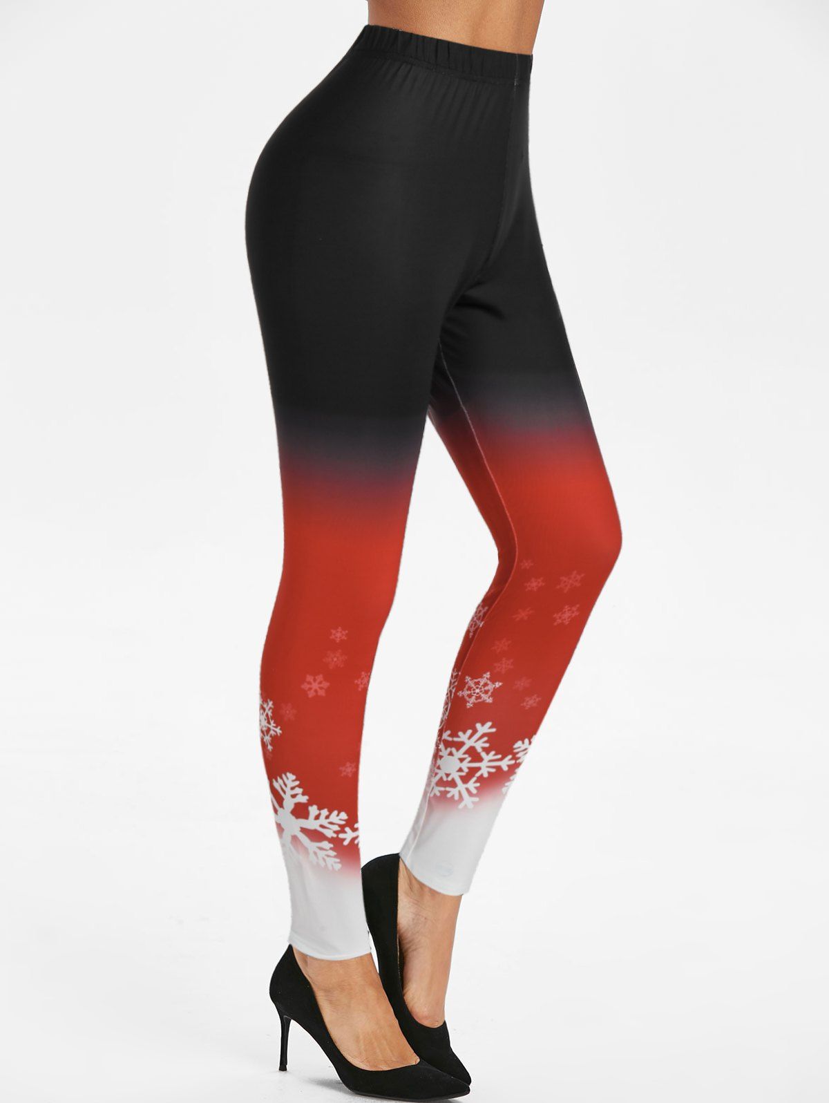 

Ombre Color Snowflake Print Christmas Leggings, Black