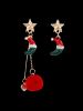 Christmas  Asymmetric Star Pom Pom Earrings -  