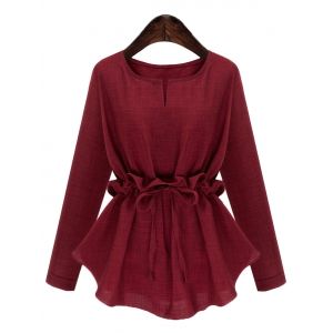 

Plus Size Drawstring V Neck Top, Deep red