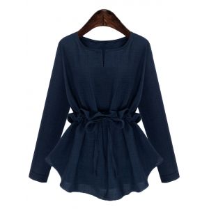 

Plus Size Drawstring V Neck Top, Deep blue