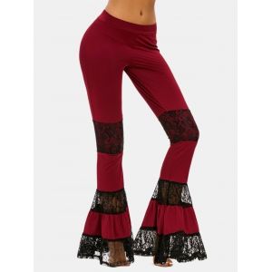 

Lace Panel Bell Bottom Pants, Deep red