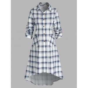 

Double Pockets Plaid Print Long Shirt, White