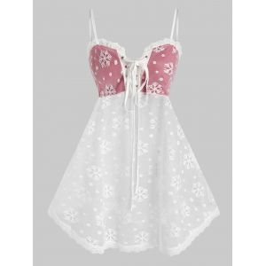 

Plus Size Lace Christmas Snowflake Lace-up Lingerie Babydoll Set, Red