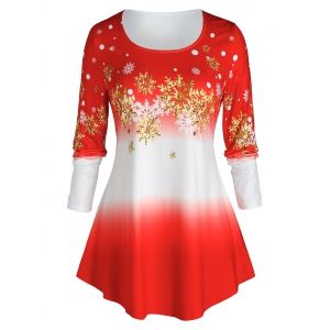 

Plus Size Christmas Ombre Color Snowflake Print Tee, Red
