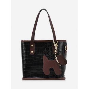 

Dog Detail Animal Pattern PU Leather Tote Bag, Black
