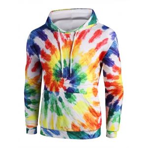

Spiral Tie Dye Print Kangaroo Pocket Drawstring Hoodie, Rosso red