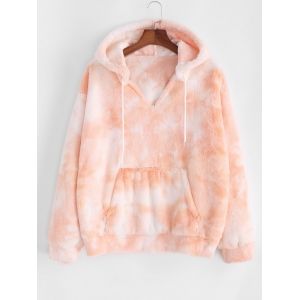 

Plus Size Tie Dye Fluffy Faux Fur Hoodie, Light orange