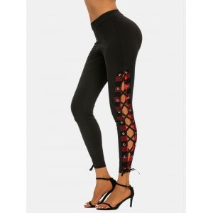 

High Rise Lace Up Plaid Pants, Black