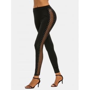 

Punk Mesh Insert Studded Pants, Black