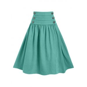 

Mock Button Tie Back Midi A Line Skirt, Dark turquoise
