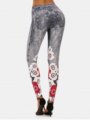 

3D Print Flower High Rise Jeggings, Gray