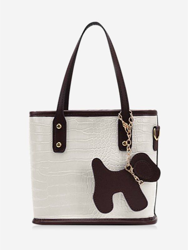 

Dog Detail Animal Pattern PU Leather Tote Bag, Milk white