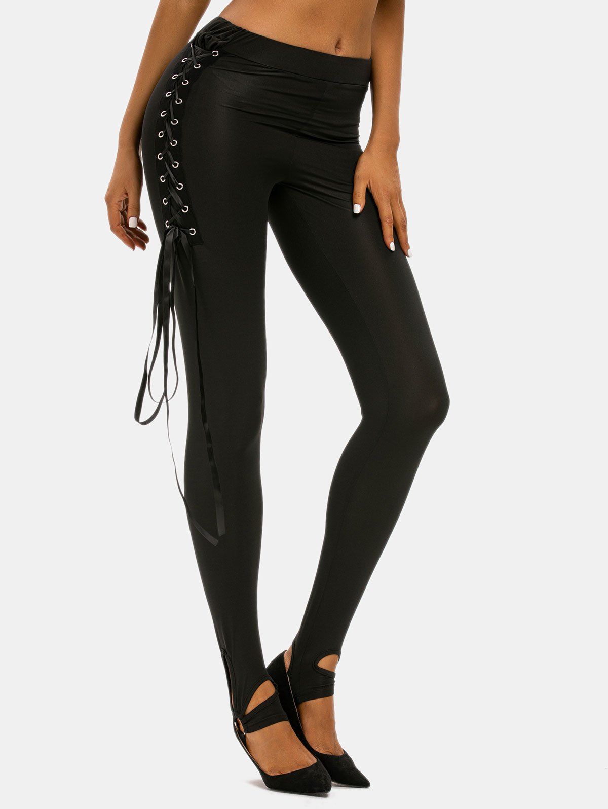 

Lace Up O Ring Punk Pants, Black