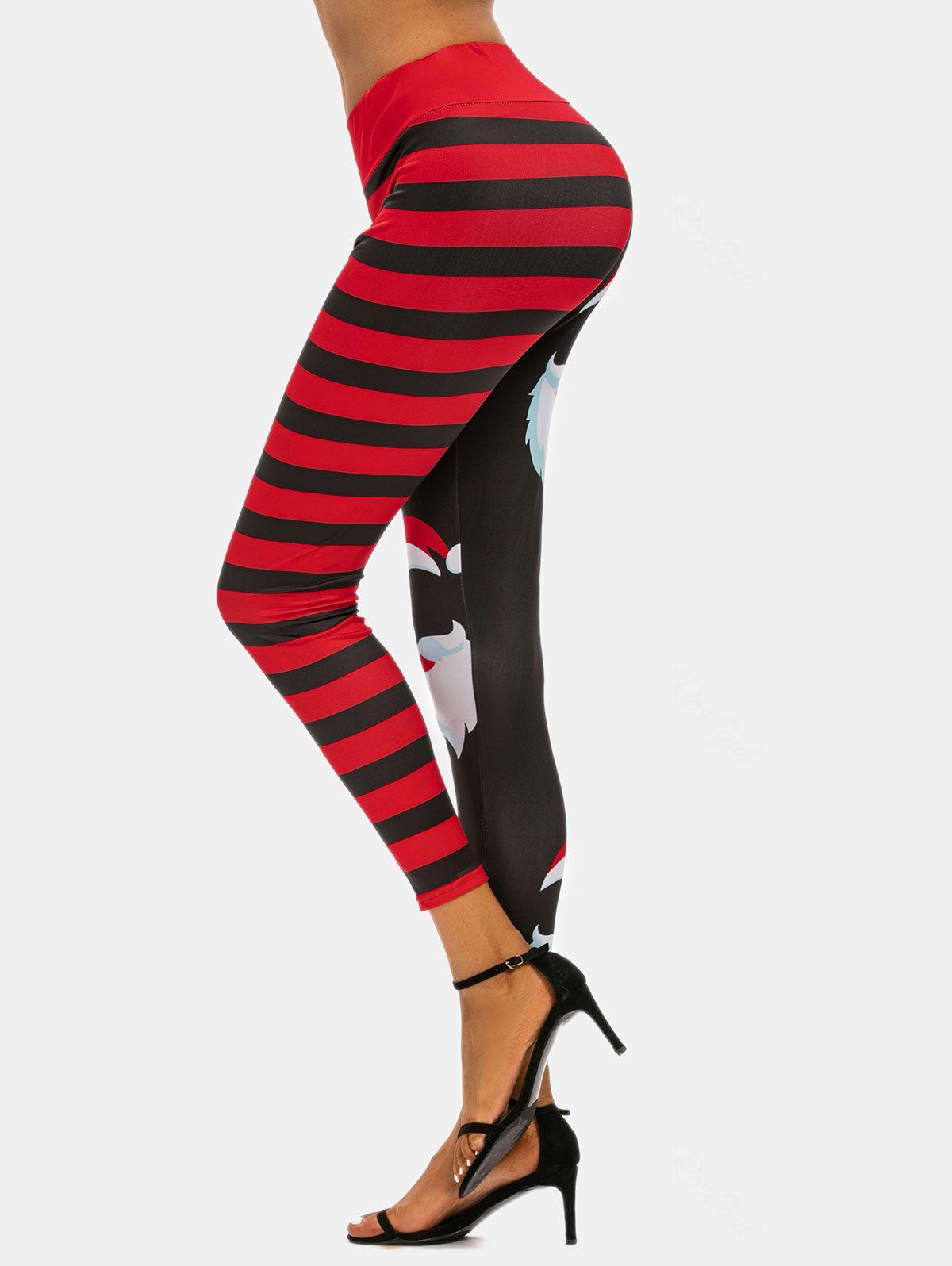 

Christmas Striped Santa Claus High Rise Leggings, Black