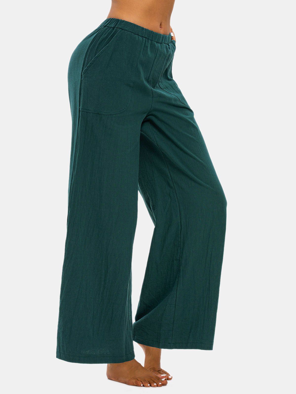 

Pull On Pockets Wide Leg Pants, Deep green