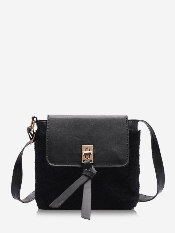 

Faux Fur Patchwork Cover Crossbody Bag, Black