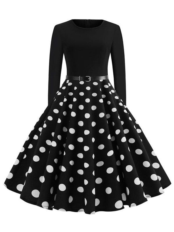 Belted Polka Dot Print Short Sleeve Dress